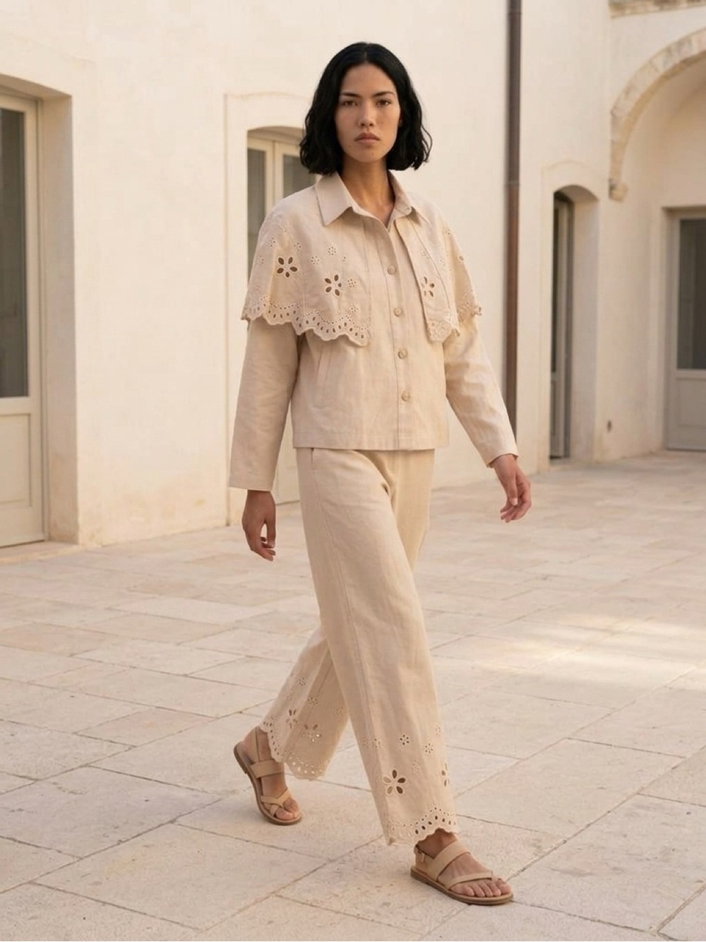NWOT Women's Cream Eyelet Pantsuit — Lightweight Set